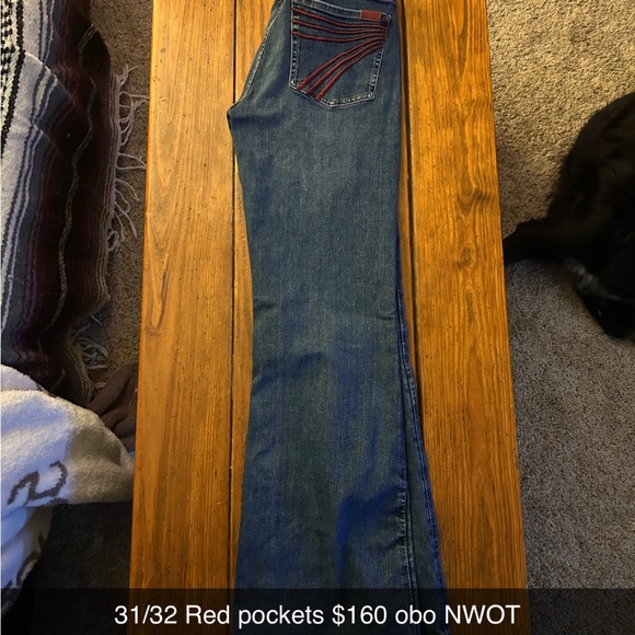 7 For All Mankind High Rise Jeans - Blue with Red Accents